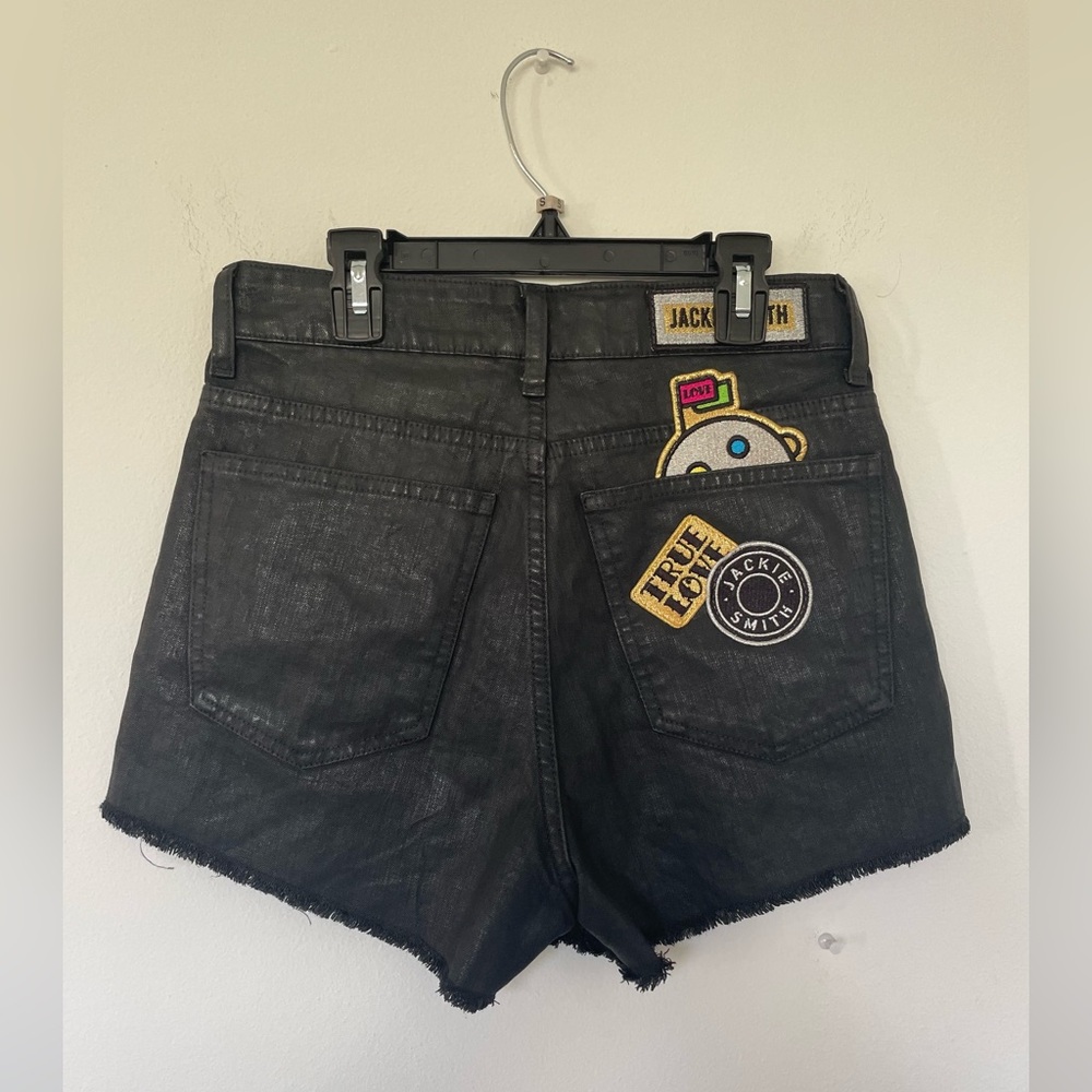 JACKIE SMITH Patched Leather Effect Black Shorts Size 26